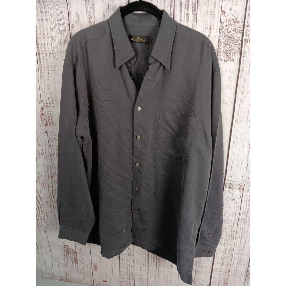 Bugatchi Uomo Shirt Mens L Gray Casual Button Up Long Sleeve